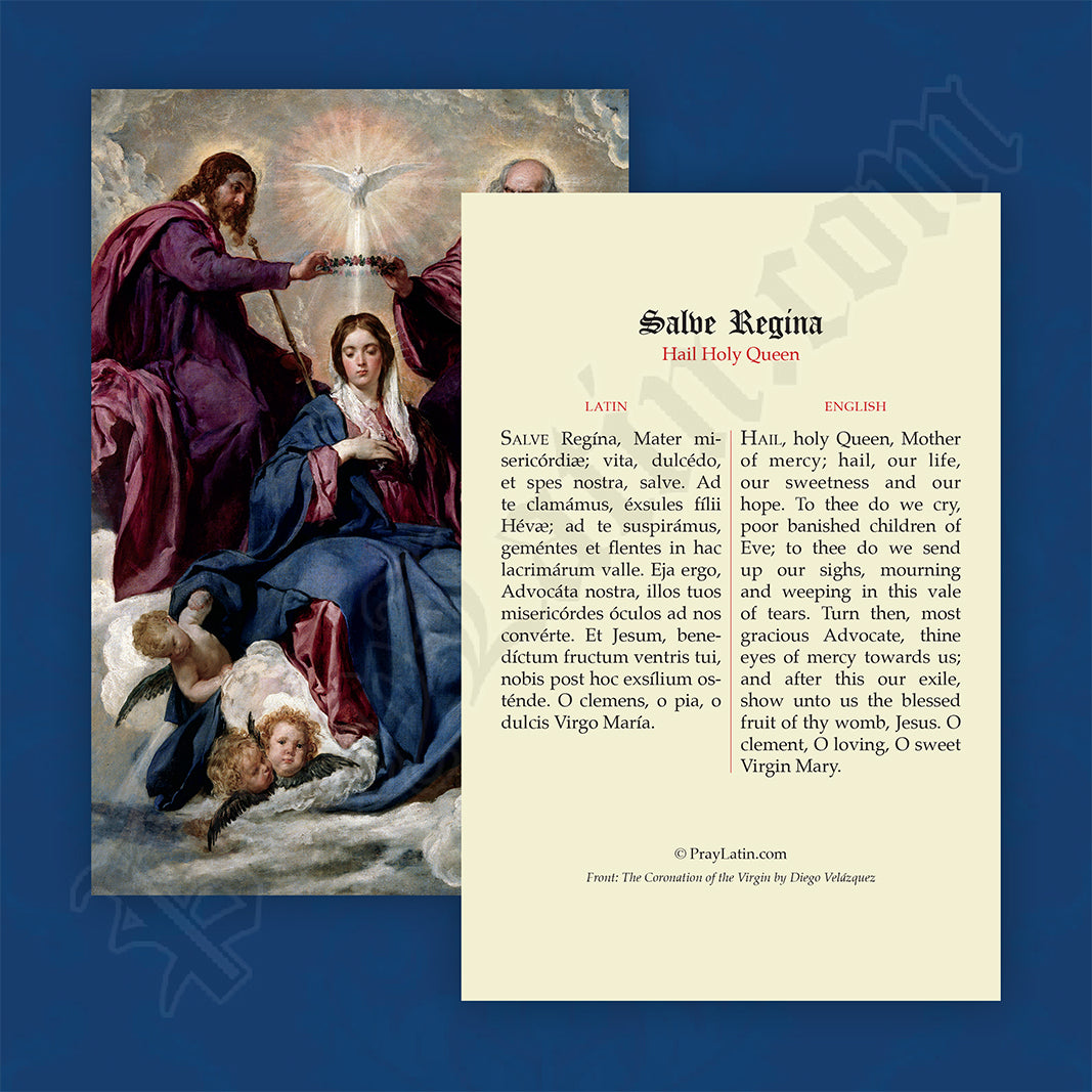 Hail, Holy Queen Prayer Card in Latin and English