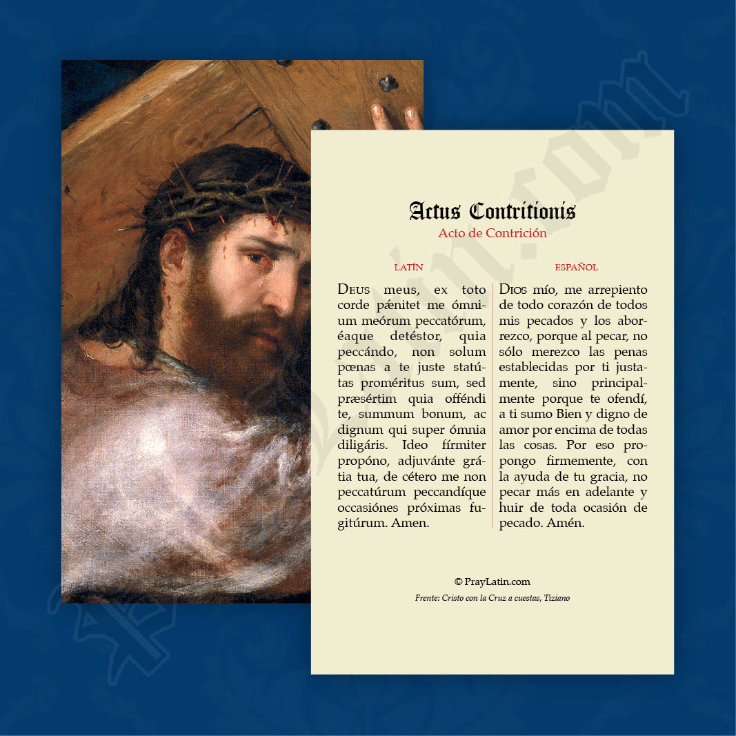 Acto de Contrición en latín y español - Estampa de oración