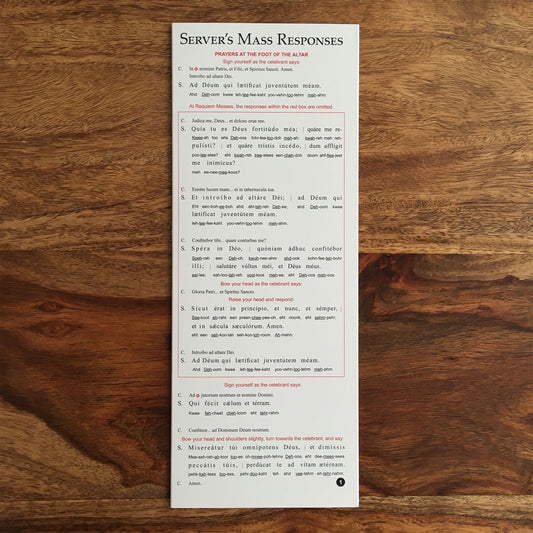 Server's Mass Responses Card for the Traditional Latin Mass