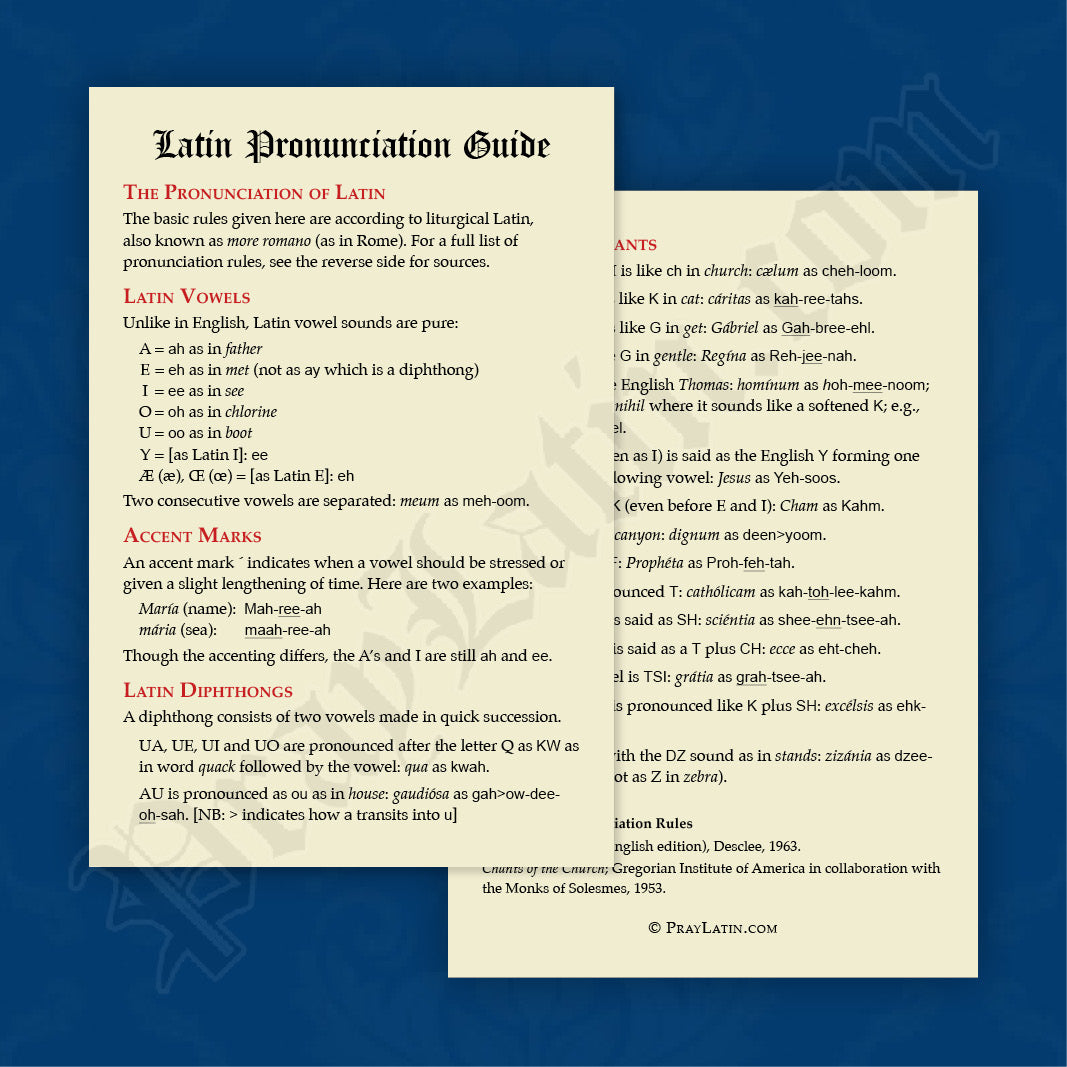 Latin Pronunciation Guide Card